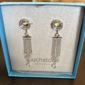 Touchstone Crystal Silver-tone Iridescent Fringe Drop Earrings